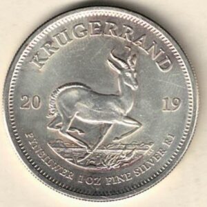 2019 Silver South Africa One Ounce Krugerrand. Paul Kruger is on the obverse. The coin contains one ounce of 999 fine silver