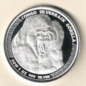 2019 Silver Congo One Ounce Gorilla. This Coin does feature a Silverback Gorilla. The coin contains one ounce of 999 fine silver.