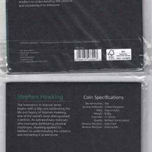 Two 2019 Fifty Pence Stephen Hawking cupro nickel coin featuring Queen Elizabeth II on the Obverse. The reverse has a black hole design.
