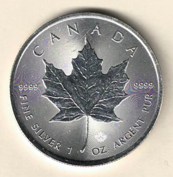 2020 Silver Canada One Ounce Maple. Elizabeth II is on the obverse, The Maple is on the reverse. The coin contains one ounce of 9999 fine silver.