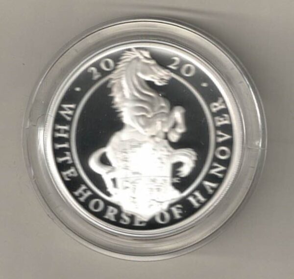 2020 Silver Proof One Ounce White Horse of Hanover. The coin contains one ounce of 999 fine silver. All of our silver coins are in stock.