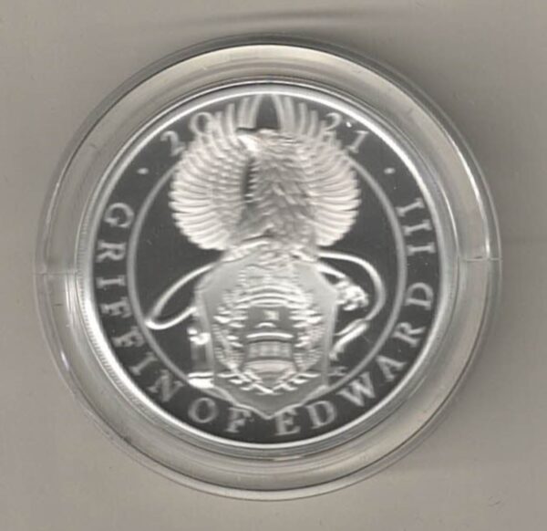 2020 Silver Proof One Ounce Griffin of Edward III. The coin contains one ounce of 999 fine silver. All of our silver coins are in stock.