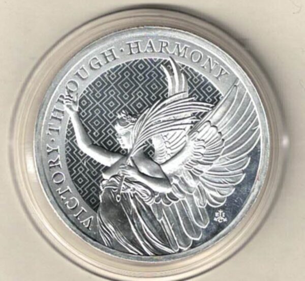 2021 One Ounce Victory. Elizabeth II is on the obverse, A Winged Angel is on the reverse. The coin contains one ounce of 999 fine silver.