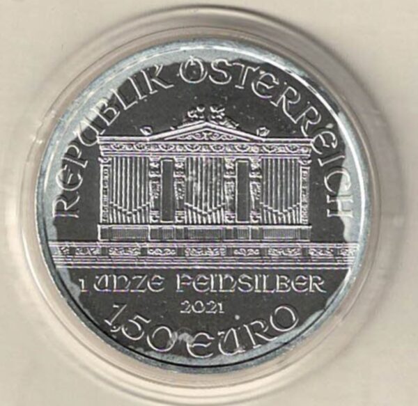 2021 Silver Austria One Ounce Philharmonic. This Coin does feature Music Instrument's The coin contains one ounce of 999 fine silver.