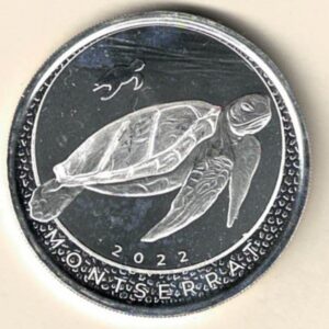 2022 Silver Montserrat One Ounce Turtle. Elizabeth II is on the obverse, The Turtle is on the reverse. The coin contains one ounce of 999 fine silver.