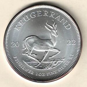 2022 Silver South Africa One Ounce Krugerrand. Paul Kruger is on the obverse. The coin contains one ounce of 999 fine silver