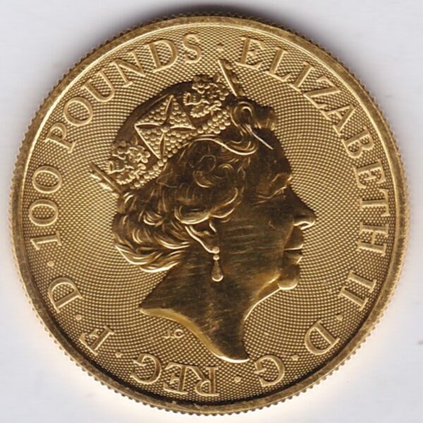 2022 Gold One Ounce Little John coin featuring Queen Elizabeth III on the Obverse. The image of Little John on the Reverse.