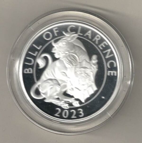 2023 Silver Proof One Ounce Bull of Clarence. The coin contains one ounce of 999 fine silver. All of our silver coins are in stock.