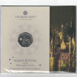 2023 Cupro-nickel Fifty Pence coin featuring King Charles II on the Obverse and Harry Potter Hogwarts School on the Reverse.