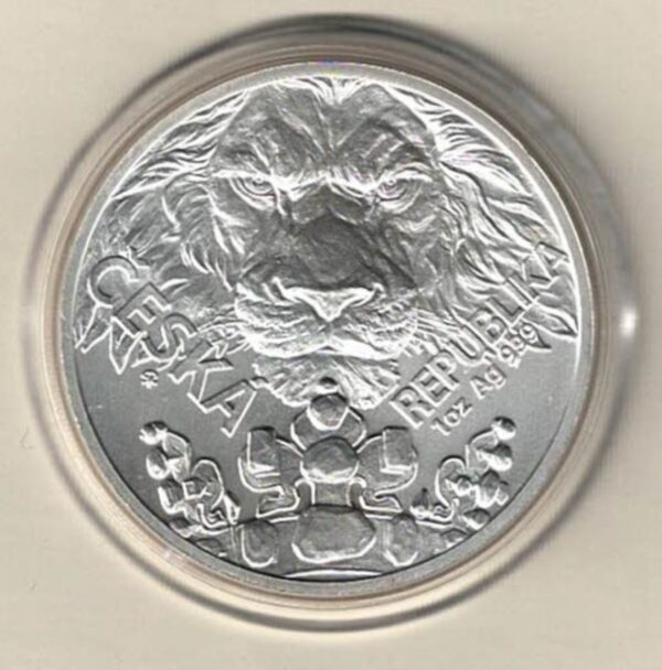 2023 Silver Niue One Ounce Czech Lion. This coin does feature a Czech Lion. The coin contains one ounce of 999 fine silver.