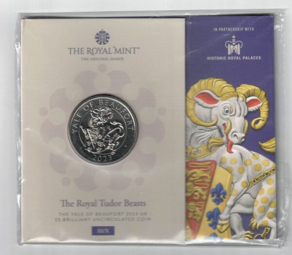 2023 Royal Mint Cupro-nickel coin featuring Elizabeth II on the Obverse and The Yale of Beaufort on the Reverse side of the coin.