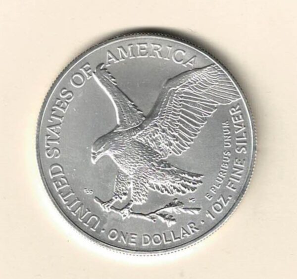 2023 Silver USA One Ounce Eagle. The liberty is on the obverse, The eagle is on the reverse. The coin contains one ounce of 999 fine silver.