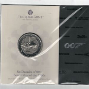 2023 Five Pounds James Bond 007 Cupro-nickel coin featuring King Charles III on the Obverse and Back with a helicopter on the reverse.