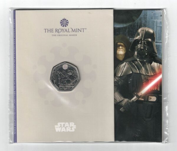 2023 Darth Vader & Emperor Palpatine Cupro-nickel coin featuring Charles III on the Obverse and Star Wars on the Reverse.