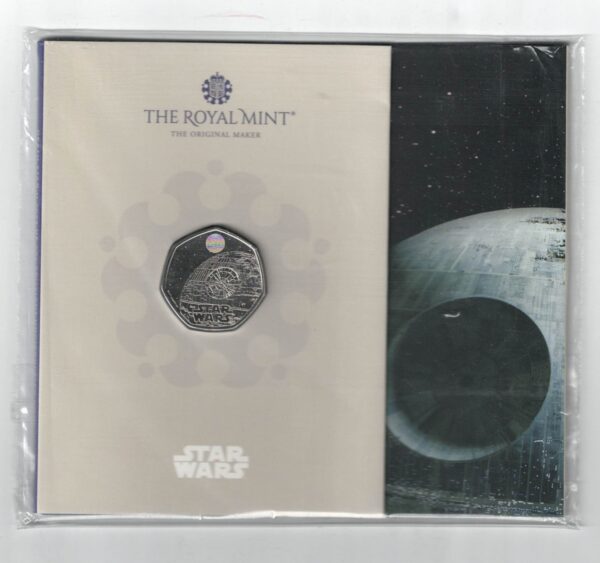 2024 Star Wars Cupro-nickel coin featuring Charles III on the Obverse and Star Wars Death Star II on the Reverse side of the coin.