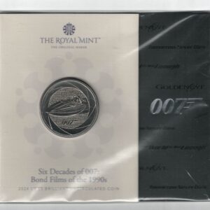 2024 Five Pounds James Bond 007 Cupro-nickel coin featuring King Charles III on the Obverse and Back with a Vengeance on the reverse.