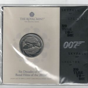 2024 Five Pounds James Bond 007 Cupro-nickel coin featuring King Charles III on the Obverse and Back with forging a legacy plane on the reverse