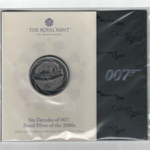 2024 Five Pounds James Bond 007 Cupro-nickel coin featuring King Charles III on the Obverse and Back with Millennium Man Hovercraft reverse.