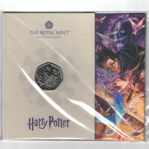 2024 Cupro-nickel Fifty Pence coin featuring King Charles II on the Obverse and Harry Potter the boy wizard on the Reverse.