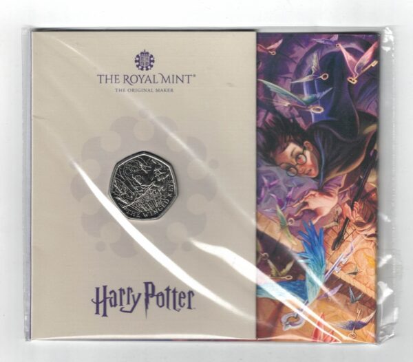 2024 Cupro-nickel Fifty Pence coin featuring King Charles II on the Obverse and Harry Potter the boy wizard on the Reverse.