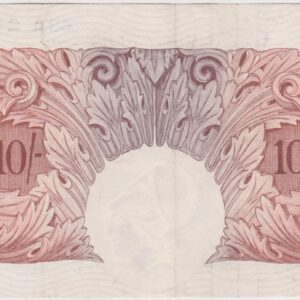 B272 O'Brien 63A Ten Shillings banknote. Replacement banknote. Britannia obverse. Denomination within leaf designs on the reverse.