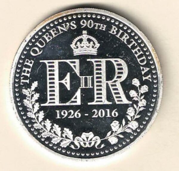 Baird & Co Silver One Ounce Queen's Birthday. This round does feature ER 1926-2016 The round contains one ounce of .9999 fine silver.