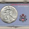 1986 Silver USA One Ounce Eagle cased . The liberty is on the obverse, The eagle is on the reverse. The coin contains one ounce of 999 fine silver.