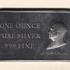 One Ounce Silver Bar Eisenhower. All of our silver bars have been pre-owned and are in stock. This bar contains one ounce of 999 fine Silver.