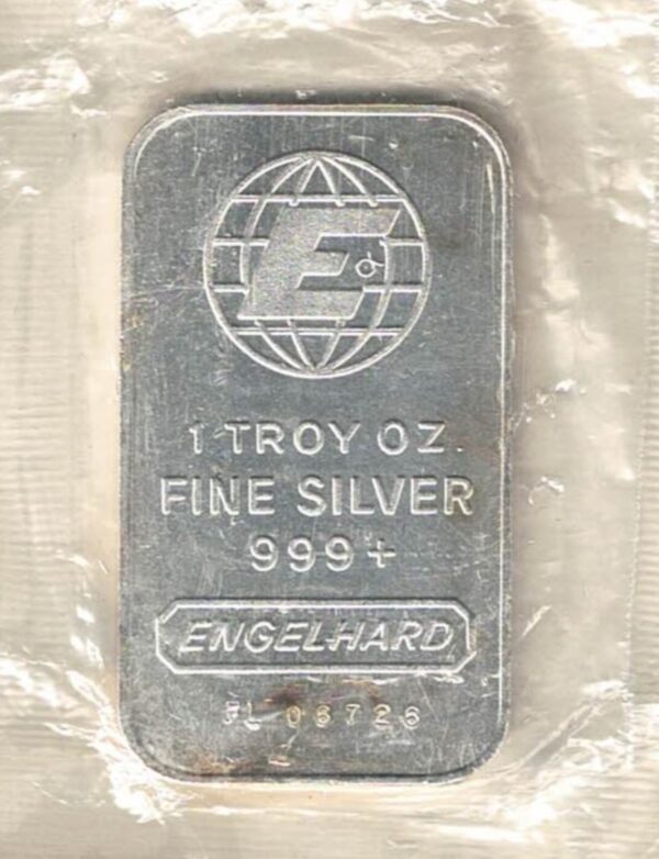 One Ounce Silver Bar Engelhard. All of our silver bars have been pre-owned and are in stock. This bar contains one ounce of 999 fine Silver.