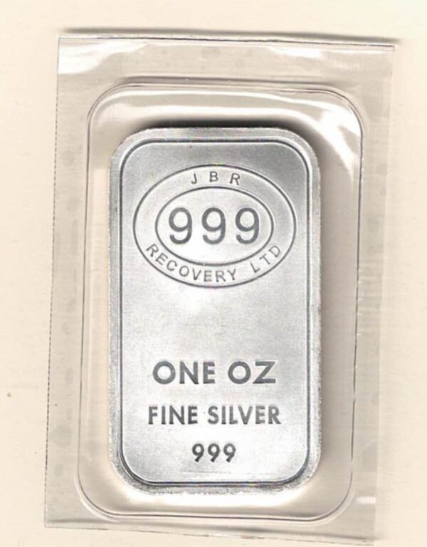 One Ounce Silver Bar JBR Recovery. All of our silver bars have been pre-owned and are in stock. This bar contains one ounce of 999 fine Silver.