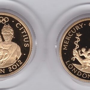 London 2012 Gold Proof Quarter Ounce Coin Set - Citius. These two coins come as issued by the royal mint boxed with individually numbered certificates.