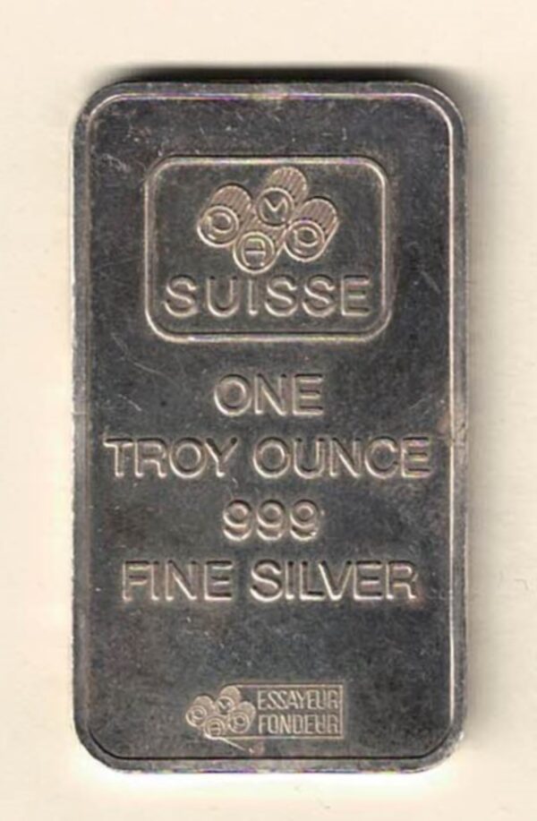 One Ounce Silver Bar Pamp Suisse. All of our silver bars have been pre-owned and are in stock. This bar contains one ounce of 999 fine Silver.