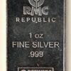 One Ounce Silver Bar RMC Republic. All of our silver bars have been pre-owned and are in stock. This bar contains one ounce of 999 fine Silver.