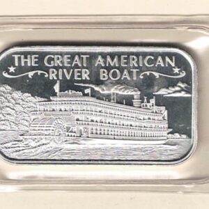 One Ounce Silver Bar River boat. All of our silver bars have been pre-owned and are in stock. This bar contains one ounce of 999 fine Silver.