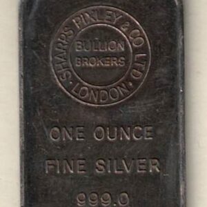 One Ounce Silver Bar Sharps & Pixley. All of our silver bars have been pre-owned and are in stock. This bar contains one ounce of 999 fine Silver.