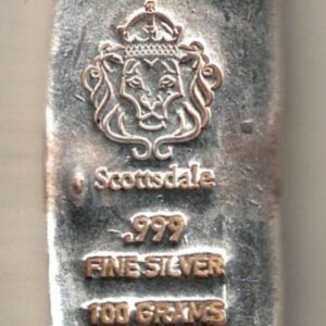 100 Gram fine silver Bar minted by Scottsdale Mint All of our silver bars have been pre-owned and are in stock for despatch.