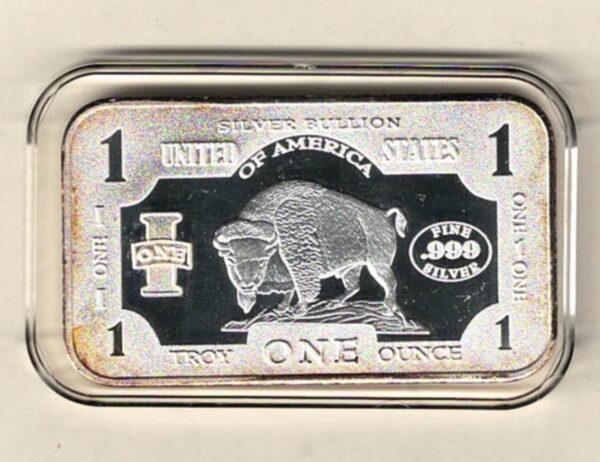 One Ounce Silver Bar Buffalo. All of our silver bars have been pre-owned and are in stock. This bar contains one ounce of 999 fine Silver.