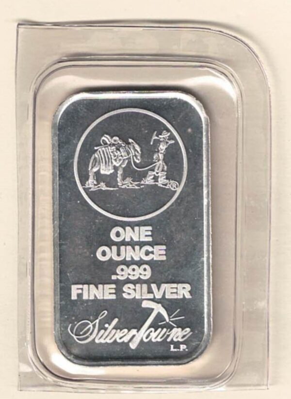 One Ounce Silver Bar Silvertowne Mint. All of our silver bars have been pre-owned and are in stock. This bar contains one ounce of 999 fi