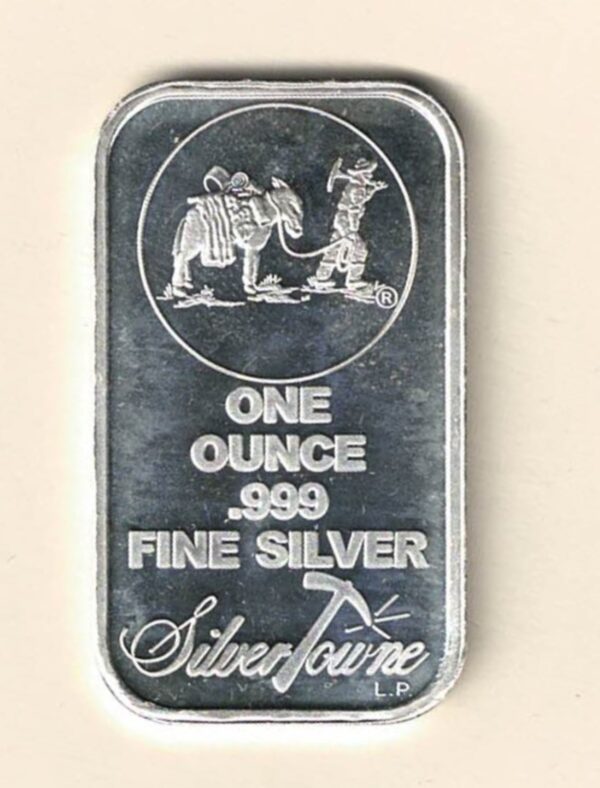 One Ounce Silver Bar Silvertowne Mint. All of our silver bars have been pre-owned and are in stock. This bar contains one ounce of 999 fine Silver.