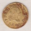 1759 Spain Gold Half Escudo coin. The portrait of King Ferdinand VI facing right on the obverse. The reverse features crowned coat of arms of Spain.