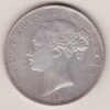 1881 Silver Halfcrown coin with young head Queen Victoria on the Obverse. Crowned square shield with laurel branches on the Reverse.