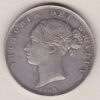 1883 Silver Halfcrown coin with young head Queen Victoria on the Obverse. Crowned square shield with laurel branches on the Reverse.