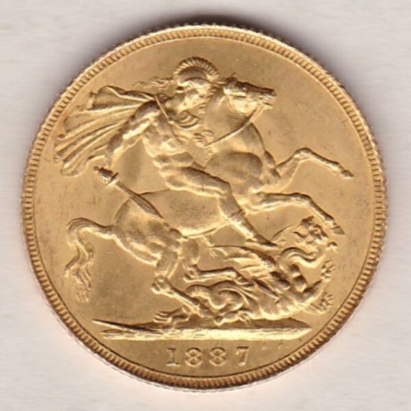 1887 Gold Sovereign Coin featuring Queen Victoria Jubilee Head on the Obverse and St George & the Dragon on the Reverse. London Mint.