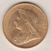 1899 S Gold Sovereign Coin featuring Queen Victoria Old Head on the Obverse and St George & the Dragon on the Reverse. Sydney, Australia Mint.