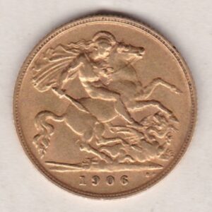 1906 Gold Half Sovereign Coin featuring King Edward VII on the Obverse and George & the Dragon on the Reverse in a plastic coin envelope.