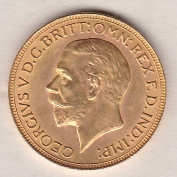 1930 SA Gold Sovereign Coin. The coin features King George V on the Obverse. St George and the dragon on the reverse. The SA Pretoria South Africa mintmark.