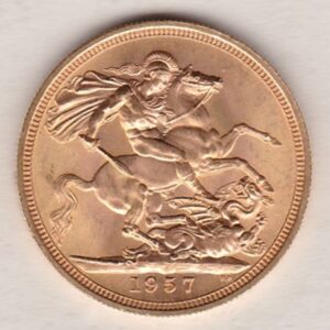 1957 Gold Sovereign Coin featuring the first portrait of Queen Elizabeth II on the Obverse. St George and the Dragon on the Reverse.