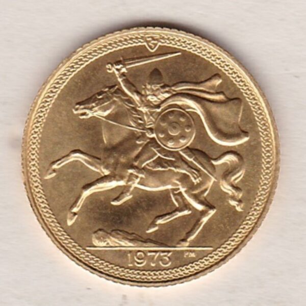 1973 Isle Of Man Gold Half Sovereign Coin. This full Sovereign coin was struck in 22 carat Gold and weighs approx. 4 grams.