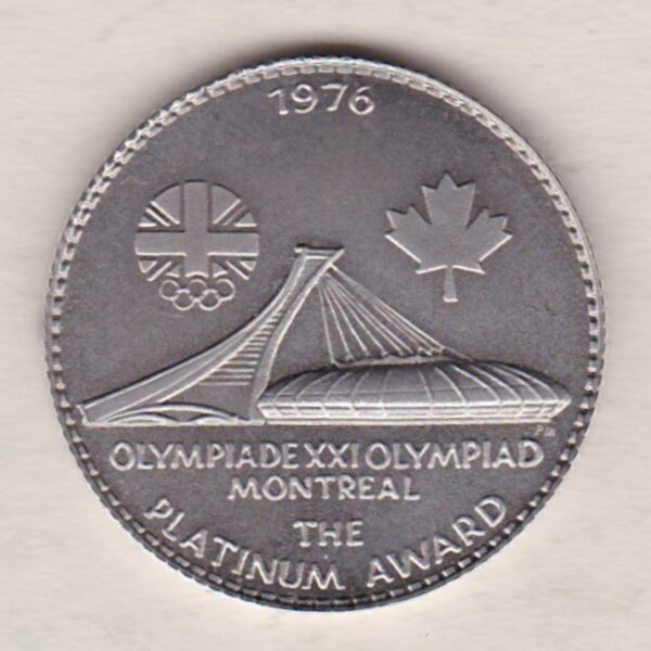 1976 Platinum Canada Olympic Medal. This was issued to raise funds for the British Olympic Team at the 1976 Summer Olympics in Montreal.