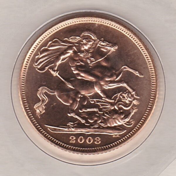 2003 Gold Sovereign Coin. This coin features the fourth portrait of Queen Elizabeth II on the obverse. St George and dragon on the reverse.